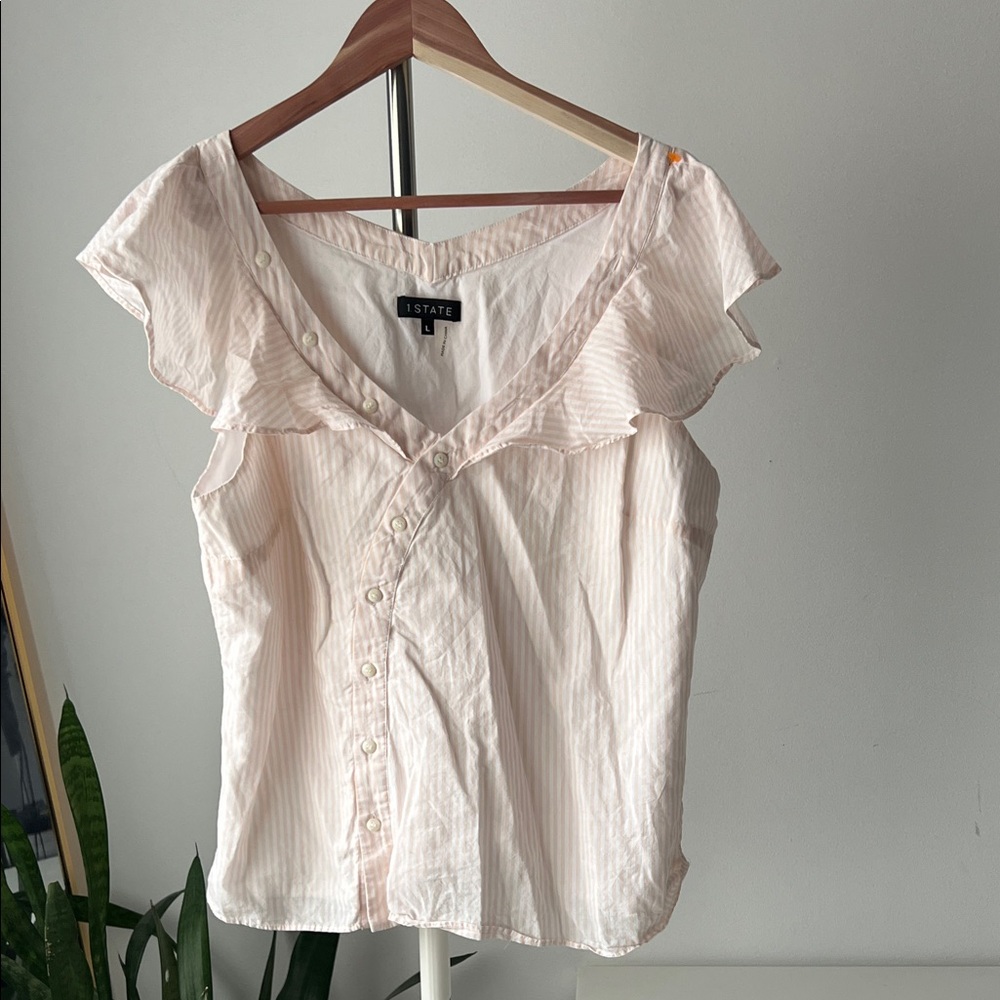1. State Women's Light Pink Ruffle Blouse L
